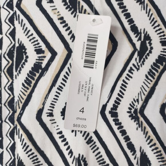 Womens XXL Zenergy Tribal Tunic Top Black White Asymmetrical Hem‎ Stretch - Picture 9 of 10